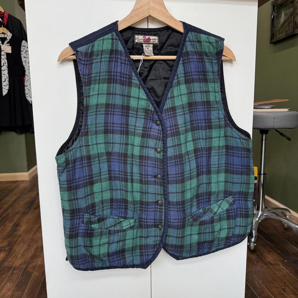 Vintage Plaid‎ Quilted Vest by Gloria Vanderbilt - Size M - Blue Green